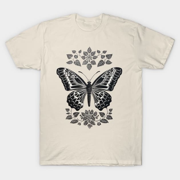 Block Print Art Butterfly T-Shirt by OspreyElliottDesigns